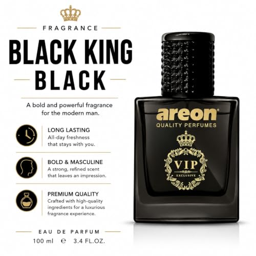 Image of AREON Black King Black Car Perfume Spray - 1.7 Fl Oz Glass Bottle Air Freshener - Long-Lasting Fragrance for Car Interior - Premium Auto Air Freshener - Elegant Scent (50ml)