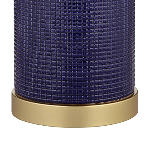 360 Lighting Gilson 24 1/2" High Modern Coastal Glam Table Lamps Set of 2 Gold Textured Blue Finish Ceramic Fabric White Shade Living Room Bedroom Bedside Nightstand House Office Home Reading - Image 6