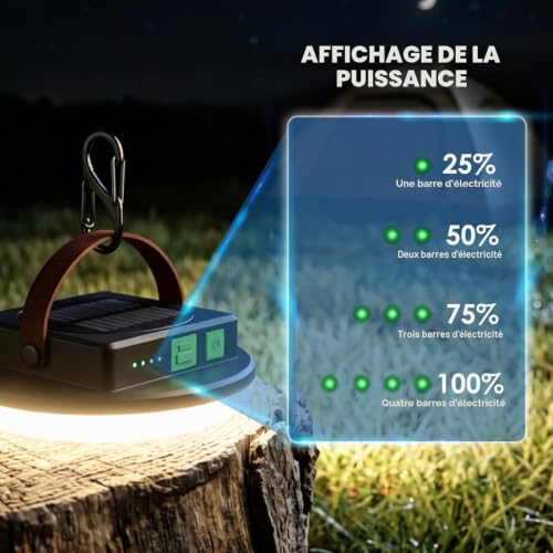 WholeFire Lampe de camping solaire LED, lampe de tente LED pour camping suspendue, lampe de camping avec 4 modes, lampe de camping pour extérieur, urgence, pêche, randonnée – vue 6