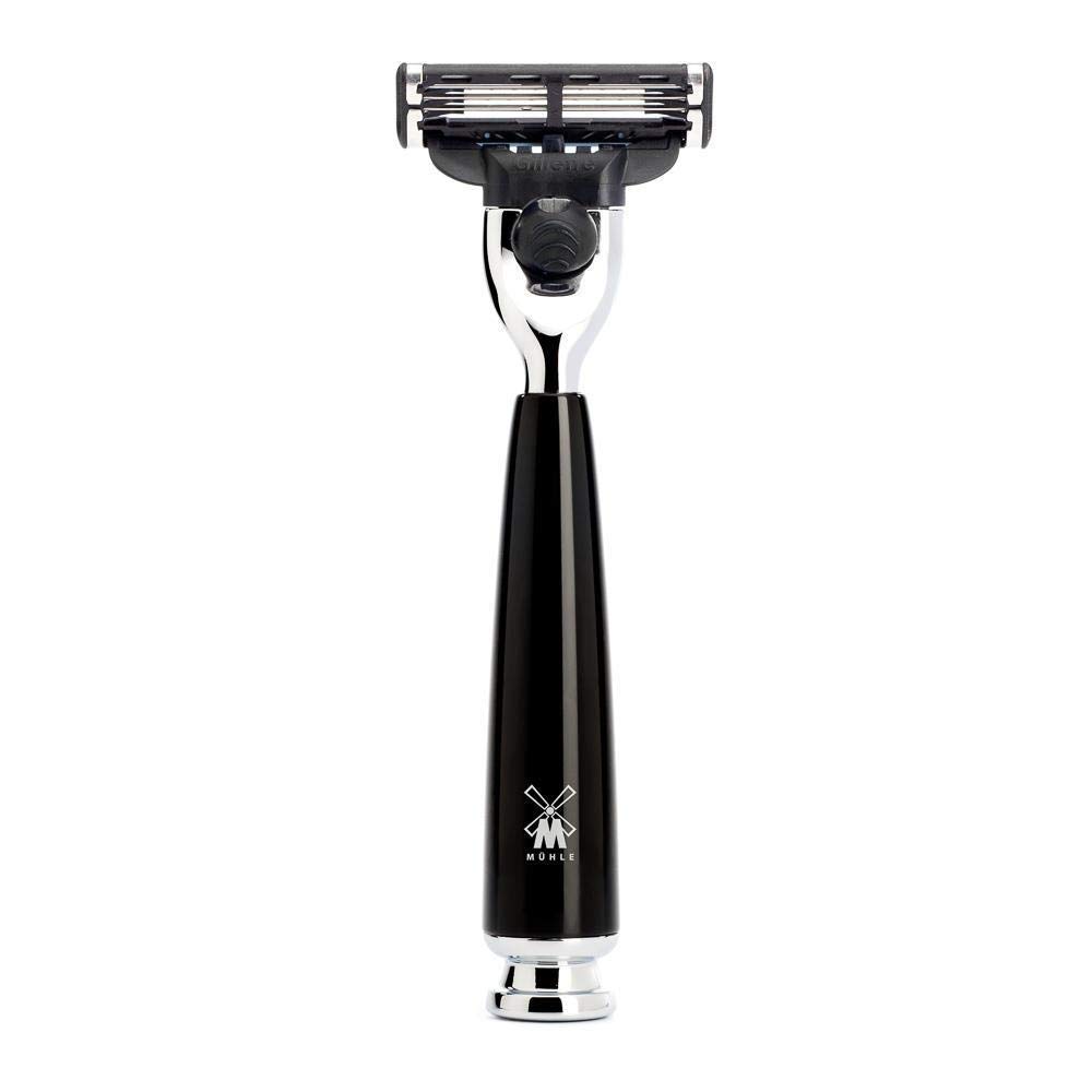 MÜHLE Rasierset mit Schale - Rytmo Serie - Reines Dachshaar - kompatibel mit Gillette-Klingen - Edelharz schwarz