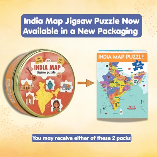 Image of CocoMoco Kids India Map Puzzle for Kids | 56-Pieces Jigsaw Puzzle with States, Cities, Animals & Monuments | Educational Geography Game Birthday Return Gift for 3-7 Years Old Boys & Girls