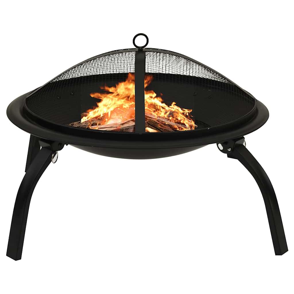 Braciere e barbecue 2 in 1 in acciaio con attizzatoio e protezione dalle scintille, 56 x 56 x 49 cm, per giardino e terrazza, gambe pieghevoli per un facile trasporto e calore accogliente in