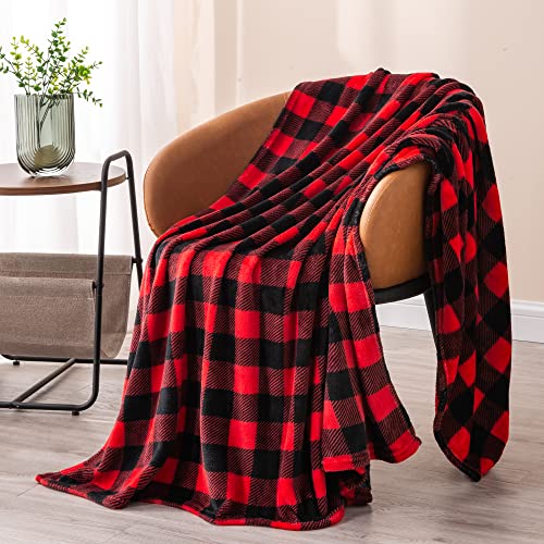 Image of BEDELITE Plaid Fleece Throw Blanket, Red & Black Buffalo 50x60 Throw