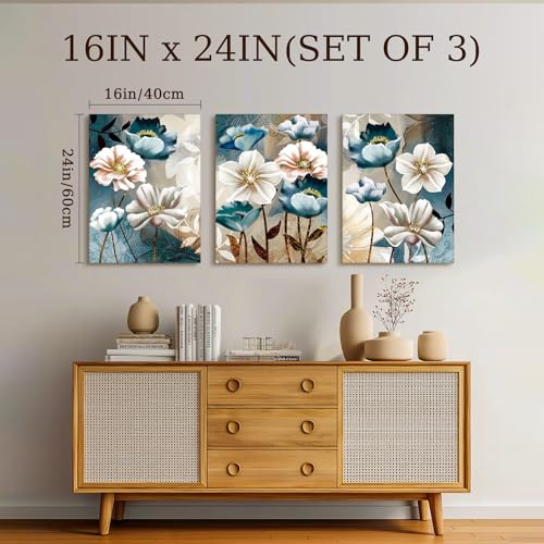 SERIMINO Lotus Flower Canvas Wall Decor Living Room, Blue Floral Picture Wall Art for Dining Room Bedroom, Art Prints Paintings for Home Decorations 16"X24"
