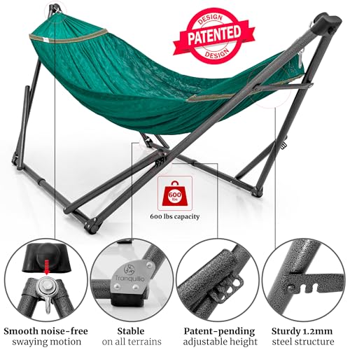 Image of Tranquillo Combo x2 Hammocks with Stand for Outside & Tree Straps, Heavy Duty Hammock with Stand 600lbs for Indoor Outdoor Patio Backyard, x2 Hammocks for 2 Person (Combo - Peacock, Medium)