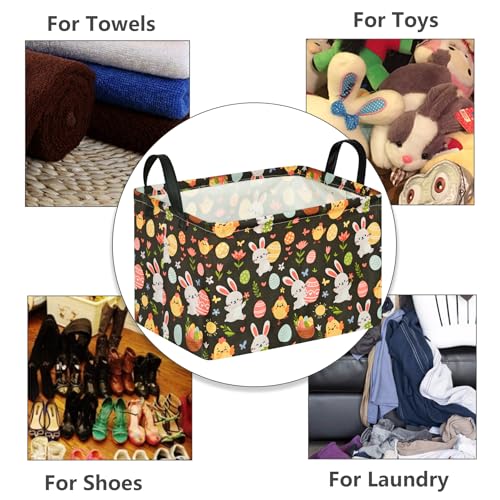 Image of MAIZMZ Easter Storage Basket Eggs Bunny Flower Gifts Cube Waterproof Storage Bins Organizer,Foldable Closet Shelf Baskets with handles for Women,Nursery Hamper Toys Box,Room Decorations