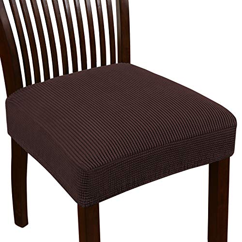 Best Deal Turquoize Stretch Jacquard Chair Seat Covers Seat Covers for Dining Room Chair Covers Chair Seat Slipcovers Removable Washable Chair Seat Cushion Slipcovers for Dining Room (4 Pack, Brown)