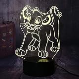 3D Illusion Lumière Mignon de Bande Dessinée Lion Roi Petit Simba 3D Led Veilleuse RGB 7 Couleur Bureau Lampe de Table Décoration de La Maison Enfants Enfants Garçon De Noël cadeau