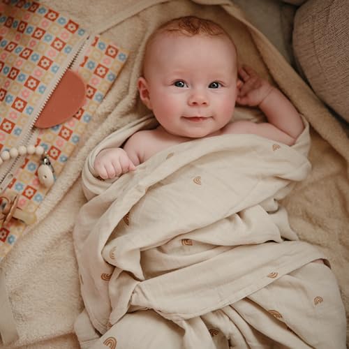 Image of mushie Muslin Baby Swaddle Blanket | 100% Organic Cotton (Rainbows)