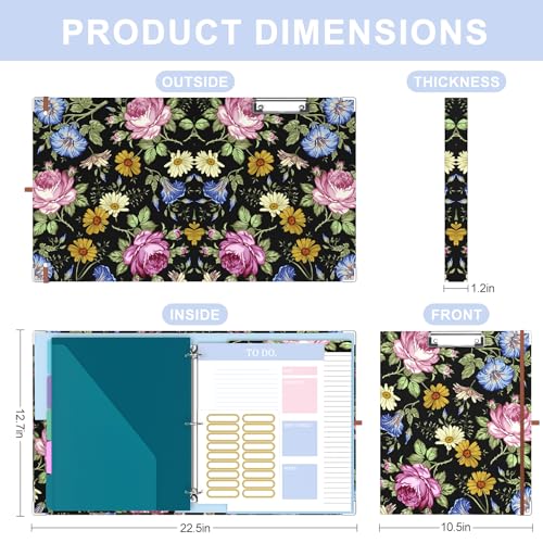 Image of 3 Ring Binder, 0.75 Inch Binder Organizer with 5 Tab Dividers, File Folder Labels, A4 Memo Pad & to Do List Planners for Women, Men, School Supplies and Office Supplies, Flowers