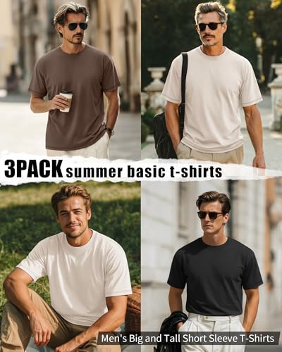 Image of Neer 3 Pack Big and Tall T-Shirts for Men L-7xl Tops | Large Casual Stretch Workout Tees, Short Sleeve Crewneck Oversized Shirts, Classic Summer Outfits, Comfy Basic Loose Clothes