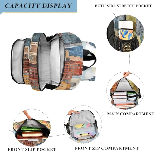 City Skyline Watercolor Backpack Travel Laptop Daypack Shoulder Bag Book Bag Daypack with Reflective Strip 12.9 ×17.7 In4