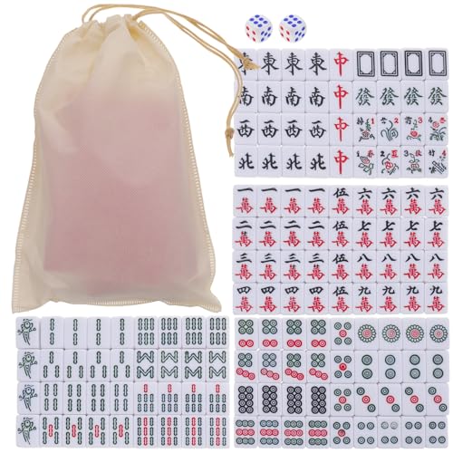Mini set miniatura Mahjong con fichas rosas y bolsa miniatura 1