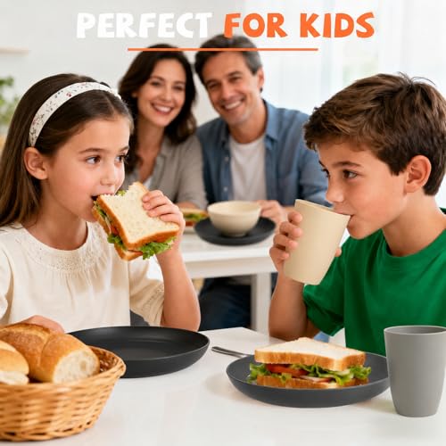 Image of Wheat Straw Dinnerware Sets 20 PCS - Unbreakable Plates and Bowls Set | Plastic Dishes Set for 4, Lightweight Camp Dishes for Outdoor and Family Gatherings.