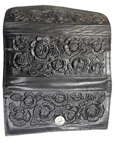 Sharpshooter Ladies Tooled Leather Western Blossoming Roses Trifold Wallet (BLACK)3
