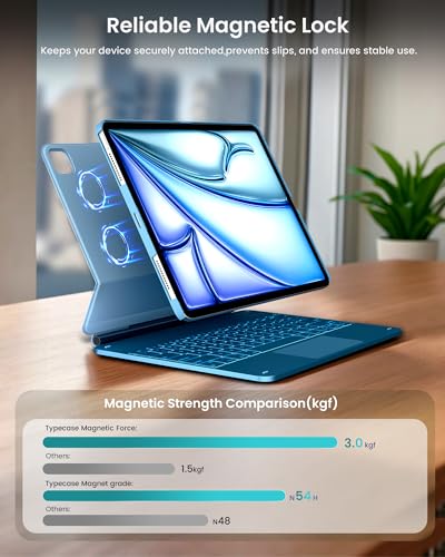 Image of typecase Edge+ Keyboard Case for iPad Air 13 inch(M4 /M3 /M2, 2026 /2025 /2024) & iPad Pro 12.9 inch(3 /4 /5 /6th Gen),Ultra-Slim Detachable Case,Portrait &Typing Modes,11-Color Backlight,Magnetic Stand,Pacific Blue