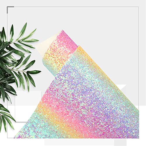 Image of Pastel Rainbow Chunky Glitter Faux Leather Roll 12 x 52 inch Shiny Iridescent PU Fabric for DIY Fuse Beads Iron-On Crafts, Bows, Earrings (18001#2)