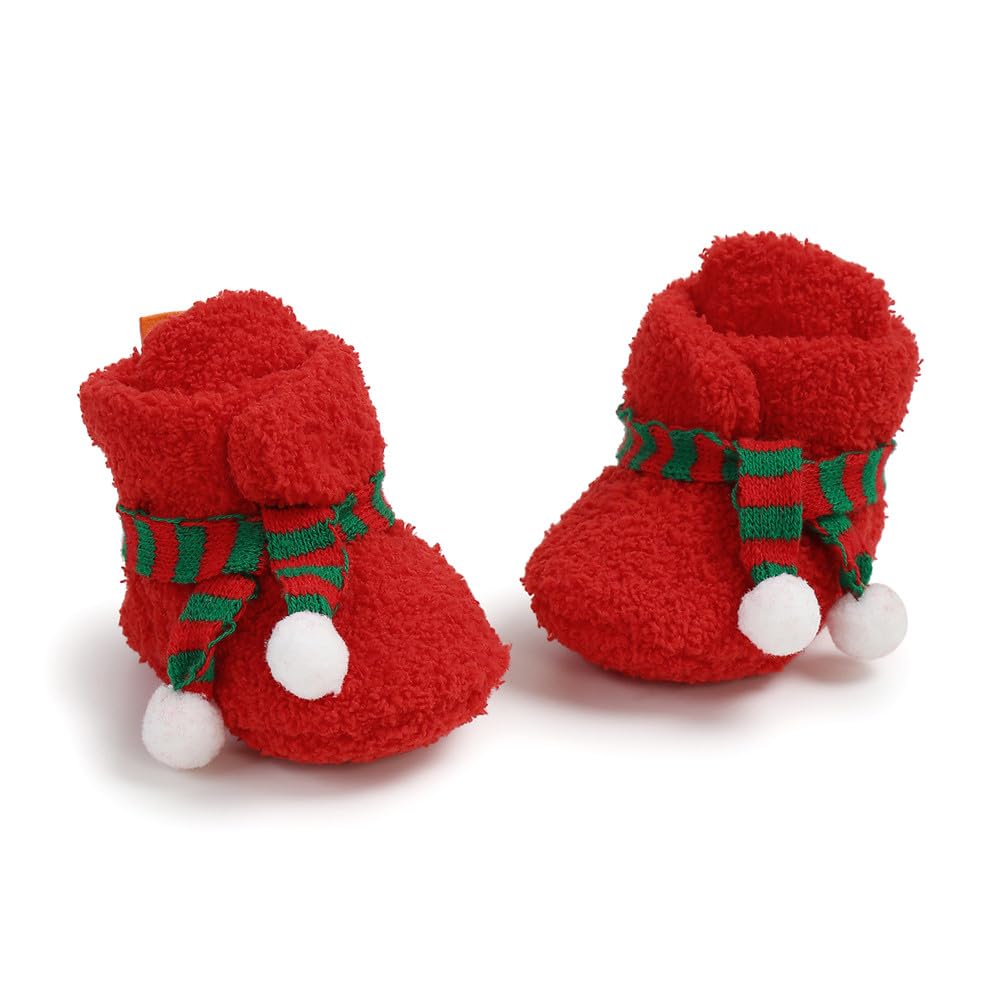 Ohwawadi Baby Christmas Booties Slippers Infant Boys Girls Cartoon Warm Shoes Soft Newborn Crib Footwear Sock Shoes First Walkers