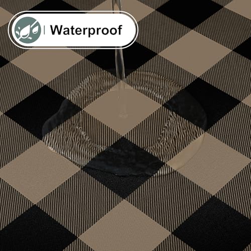 Image of misaya Square Waterproof Vinyl Table Cloth, Buffalo Flannel Backed Tablecloth, Wipeable Plastic Table Cover for Dinner, Kitchen, Outdoor (54 inch x 54 inch, Black and Khaki)