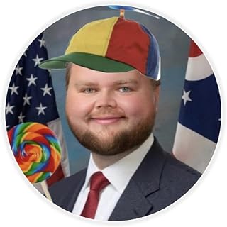 JD Vance Meme Propeller Hat and Lollipop - Circle Sticker Decal 3 Inch - Republican Conservative Internet Humor Funny Viral Election Government Troll