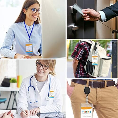 Fushing 20Pcs Extra Thick ID Badge Holders, Exclusive Double-Deck Clear Plastic Vertical Name Tag Badge ID Card Holders, Single Layer Thickness 0.4mm Thicker 60% Than Standard 0.25mm