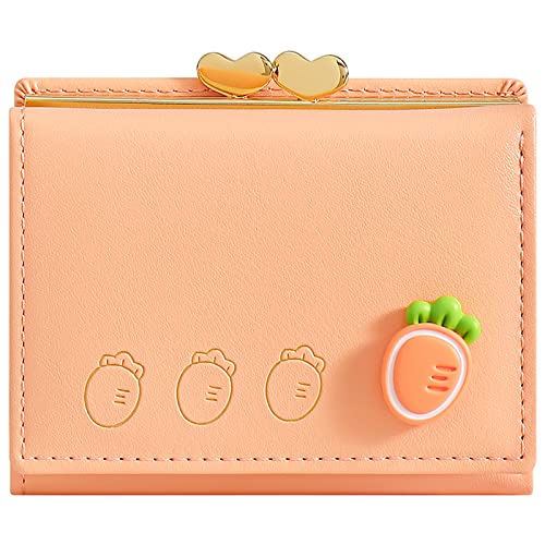 YINHEXI Wallet for Women, Faux Leather, Water Resistant, Orange, Unisex, Mini Purse, 7 Card Slots, 1 Cash Slot, 1 ID Window