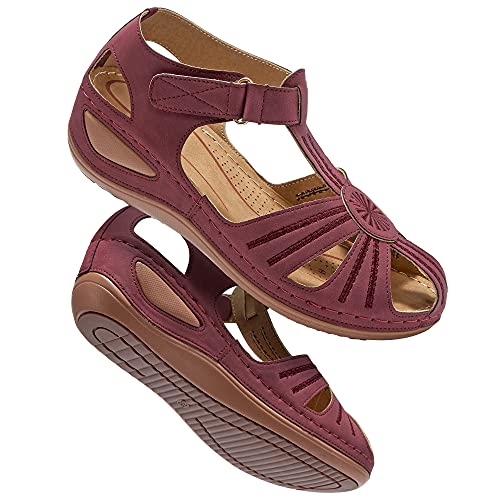 Image of DUOYANGJIASHA Women's Closed Toe Sandals: Comfortable Cushioned Casual Wedge Fisherman Sandals Adjustable Ankle Strap Non Slip Lightweight Dressy Summer Shoes for Walking