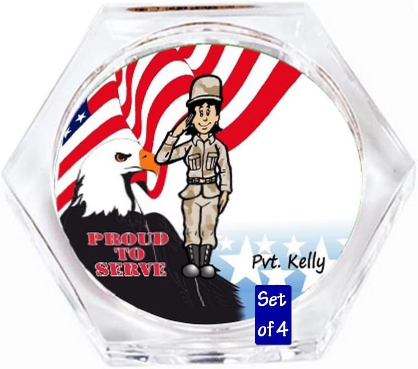 Personalized US Army - Female Drink Set of 4 Coasters - Great Gift!