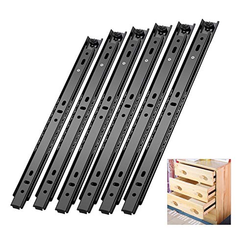 6 Pièces Rails pour Tiroirs - Glissières à Tiroir Lourd Charge 60 kg, Noir Métal, Montées sur Le Côté, avec Vis, Coulisses De Clavier Roulement à Billes 200 mm 300 mm 400 mm 500 mm Cover