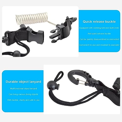 Jortmrd 2 Stuks Duiken Lanyard,Lanyard Gesp met Haken,Sport Spiraalkabel Koord Duiken,Zwart Veilig Nylon Lanyard Coil Lanyard voor Duikaccessoires,Met Clip Snelsluiting - Image 4