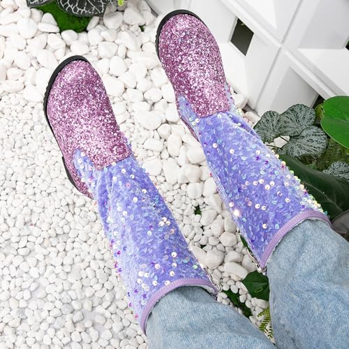 Girls Cowboy Boots Glitter Mid Calf Knee Length Horse Riding Boots for Big Kids 2025 Stylish Fashion Cool Street Shoes2
