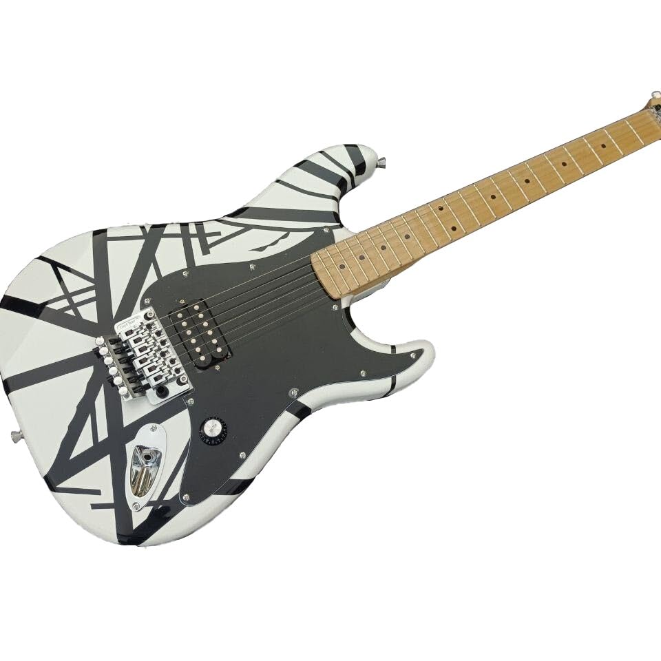 Guitare électrique trémolo à rayures noires et blanches en tilleul