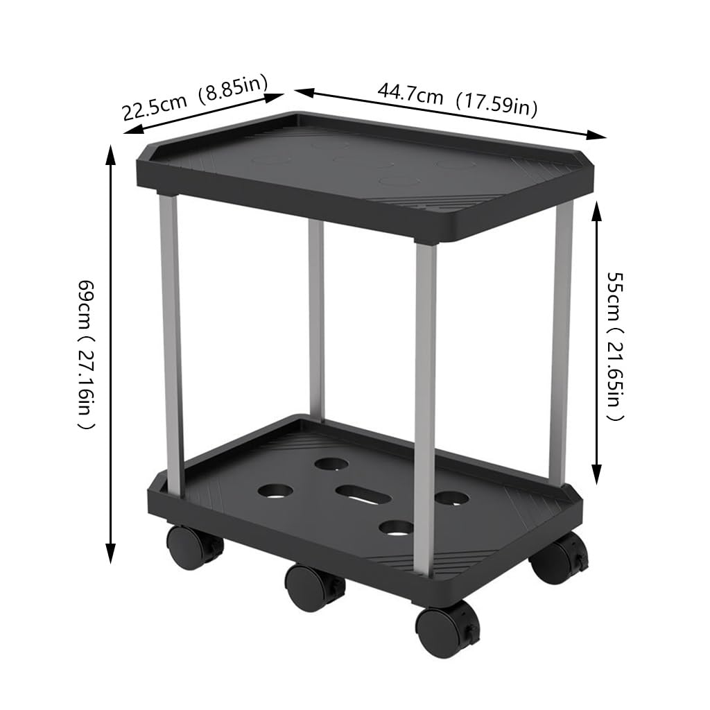 Computer Tower Stand, Desktop Computer Stand with 6 Lockable Wheels, 2-Tier CPU Holder Cart For Home Office (Color : Negro, S : 45.5 * 22.5 * 69cm)