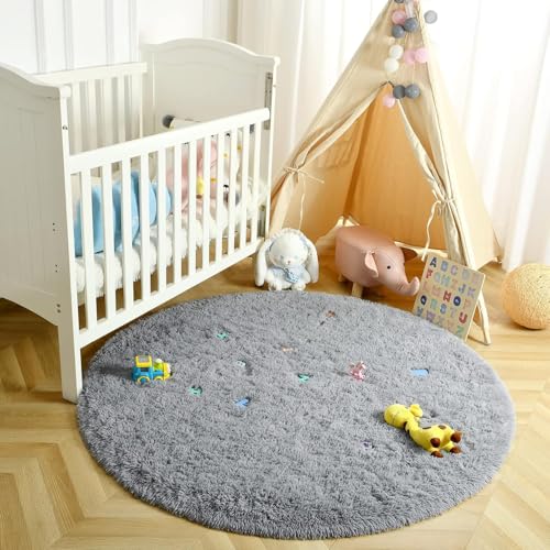 Image of 2x2 feet Soft Area Rug for Living Room and Bedroom, Modern Indoor Floor Carpet with Non-Slip Backing, Comfortable Decorative Home Decor Rug, Easy Clean & Durable- (Grey, Round)