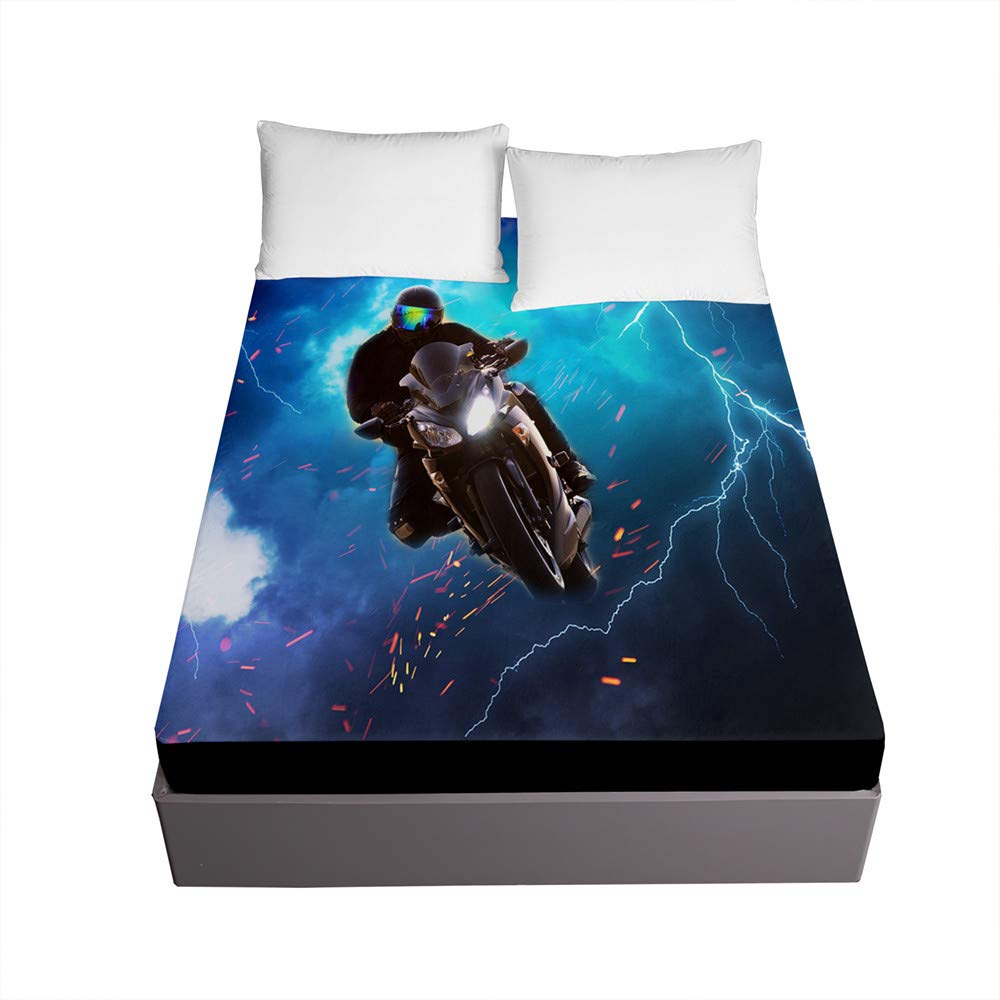 Drap housse moto qui ne glisse pas pour matelas épais 150x200 cm bleu