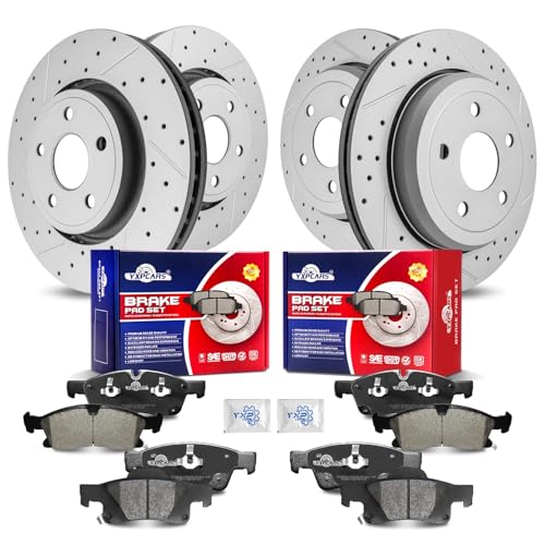 YXPCARS Front & Rear Drilled Slotted Rotors and Ceramic Disc Brake Pads Kit for Jeep Grand Cherokee 2013 2014 2015 2016 2017 2018 2019 2020 2021 (Except Srt and Srt-8)
