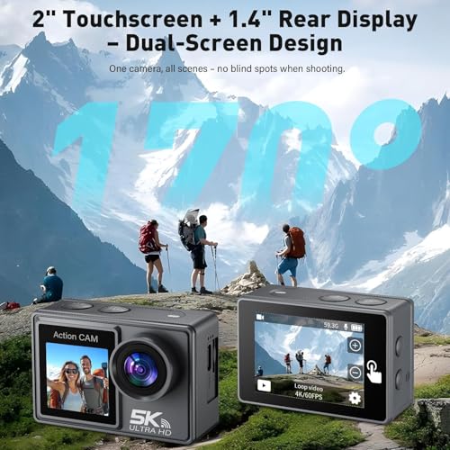 Action Cam 5K/4K, 50MP 30M/98FT Waterproof Underwater Camera with 64GB SD Card, IS, WiFi, 170° Ultra Wide Angle Action Camera - Ideal for Bike, Snorkelling, Motorcycle, Helmet Camera - Image 6
