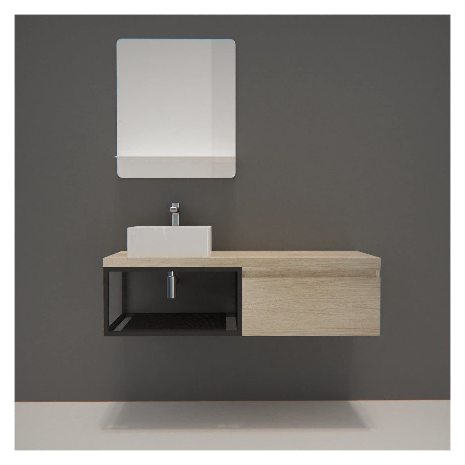 Mueble de baño de madera y metal Will – encimera colgante de 120 cm + lavabo + espejo