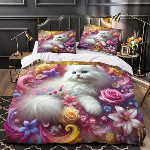 Linge de lit chat adorable cadeau d'anniversaire parure couette 260x220 2 taies - 4