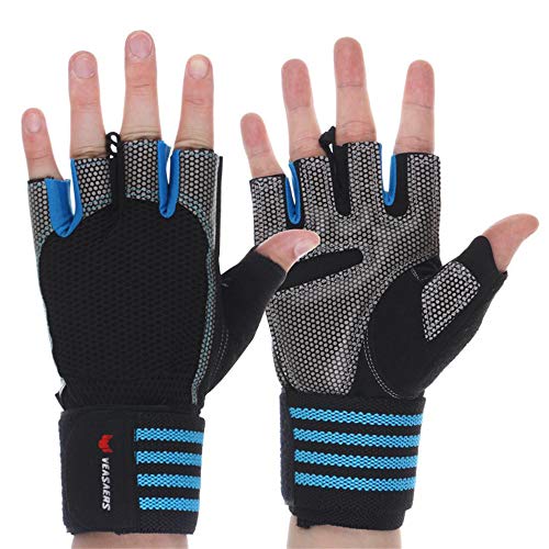 NTRH Gym Gloves Fingerless Weight Lifting Gloves with Padded Anti-Slip Silica Gel Grip Breatheable Sport Gloves for Cycling,Lifting,Workout,Training,Fitness(Men & Women) (S(Fits 17-19))