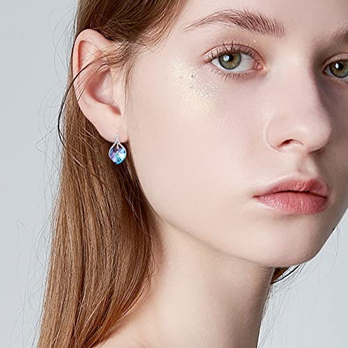 Delicate Simple Basic Austrian Crystal Leverback Earrings For Women Girls Hypoallergenic 925 Sterling Silver Heart Crystal Earrings For Sensitive Ears #TOP2