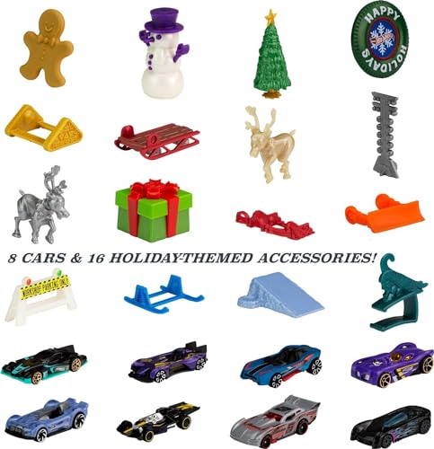 Hot Wheels Advent Calendar with 24 Surprises that Include 8 1:64 Scale Vehicles & Other Cool Accessories, Plus a Play Pane Mat, for Collectors & Kids 3 Years Old & Up, GTD78 - Image 3