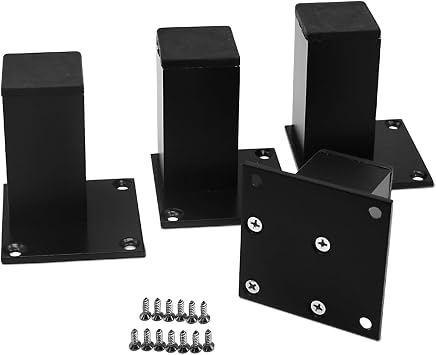 Saim 4Pcs 4inch Metal Furniture Legs, Square Metal Cabinet Support Foot for Sofa,Cabinet, Bookshelf,Bed and Table - Black