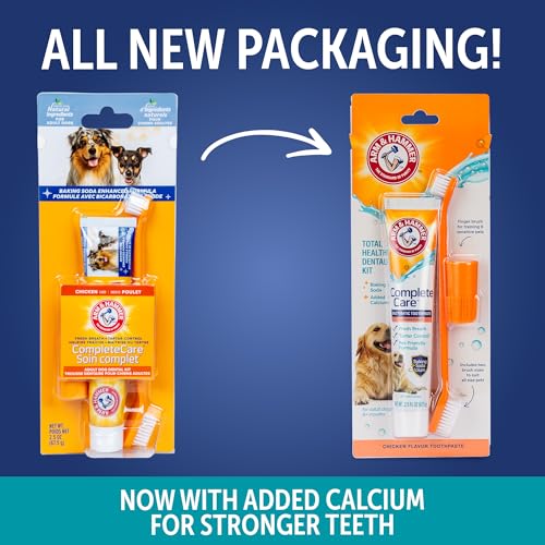 Image of Arm & Hammer Complete Care Dog Dental Kit with Enzymatic Dog Toothpaste, Toothbrush and Finger Brush, Baking Soda and Calcium Formula for Plaque Tartar Control, Chicken Flavor, 2.5 Oz