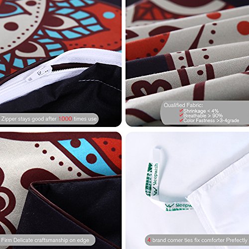 Sleepwish 4 Pcs Bohemian Bedspread Ethnic Elephant Tree Duvet Cover Exotic Boho Duvet Cover Elephant Bed Set Twin Size #TOP1