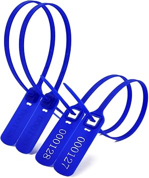 Heavy Duty Plastic Security Seals, Numbered, Tamper Evident, One Time Use, Logistics & Cargo, 100 PCS (Blue, 400 mm x 15.8 mm)