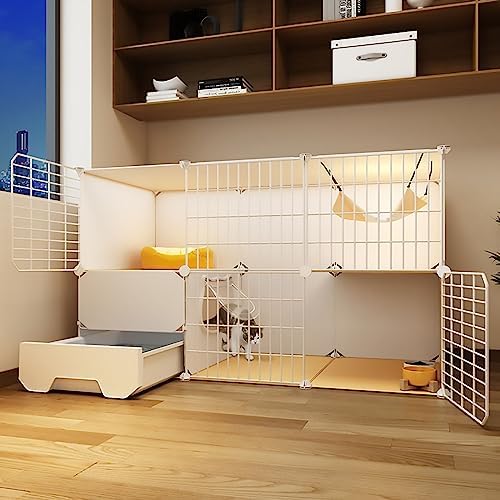 Cat Cages Indoor Litter Dog Playpens Caves Houses Box Kitten Cage Cats Outdoor Enclosures,Large Cat Crate 2-Tier Detachable Cage with Litter Box - Ideal Indoor Exercise Enclosure for 1-2 Cat