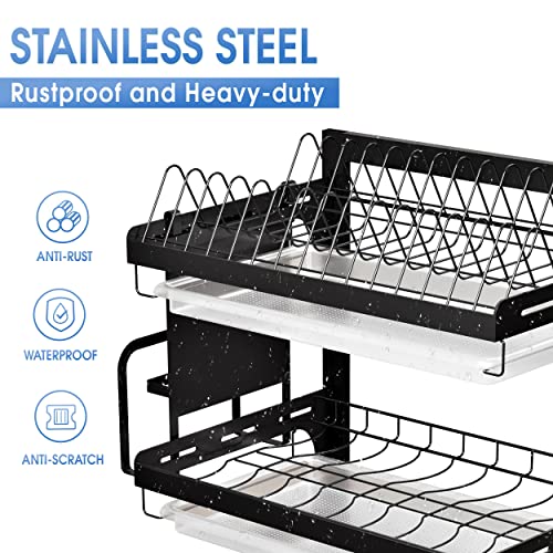 Virgorack 3 Tier Large Wall Mounted Dish Drainer, Stainless Steel Dish Rack, Dish Drying Rack For Kitchen With Utensil Organizer (Black) #TOP5