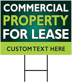 Commercial Property for Lease Yard Sign Personalized - Coroplast Visible Text Long Lasting Rust Free Custom Commercial Property for Lease Sign with Metal H-Stake, VP5698 (36x24, Double Sided)