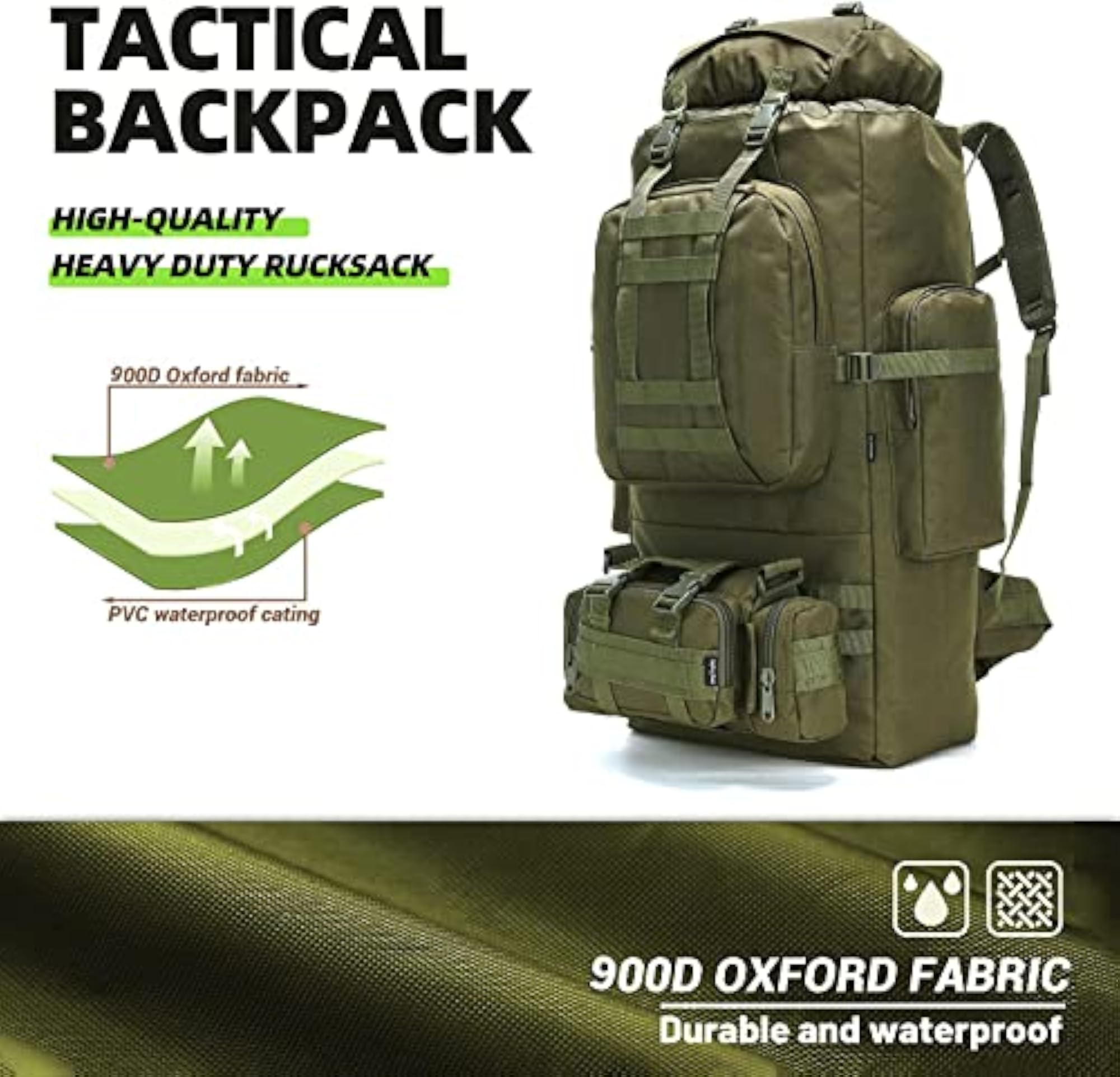 100L Waterproof Camping Hiking Backpack